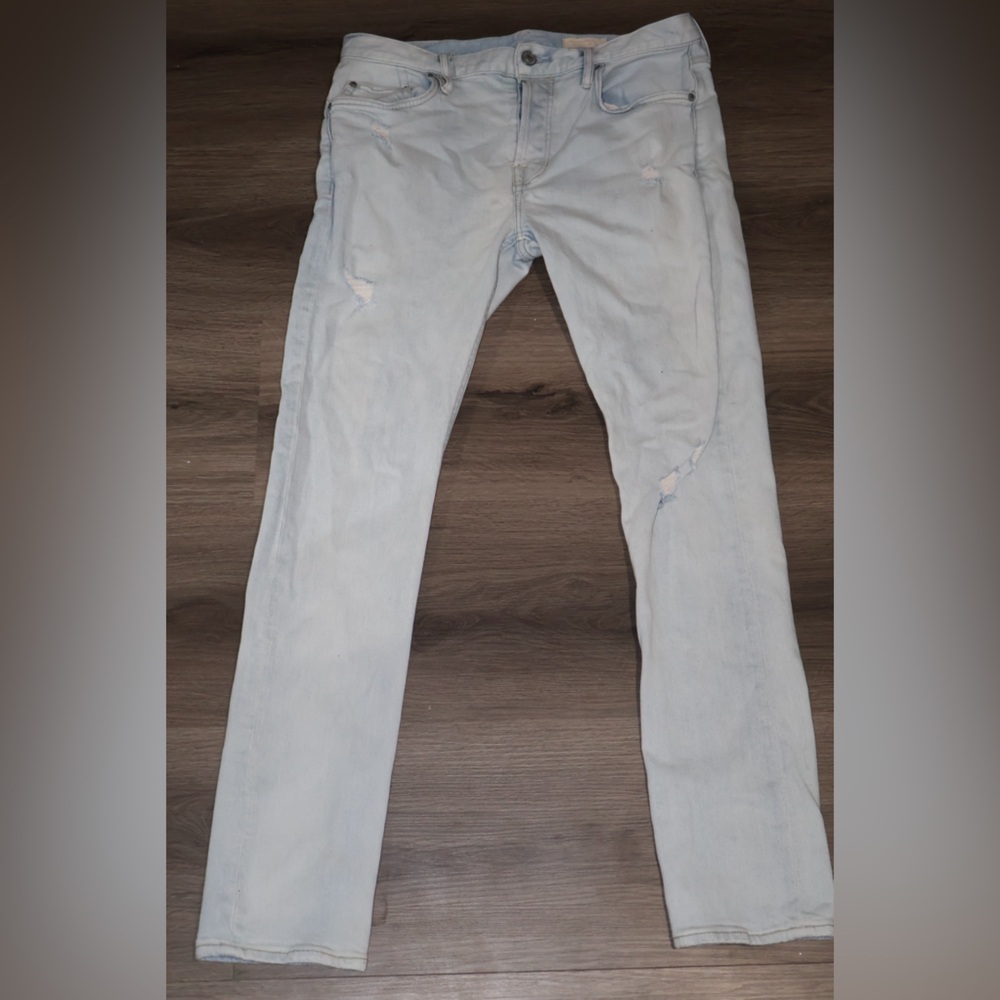 Allsaints Cigarette Jeans Mens Size 33 Light Gray Skinny Leg Button Fly